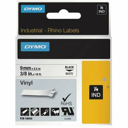 DYMO 18443 Rhino 3/8'' x 18' Black on White Industrial Vinyl Permanent Label Tape 328DYM18443